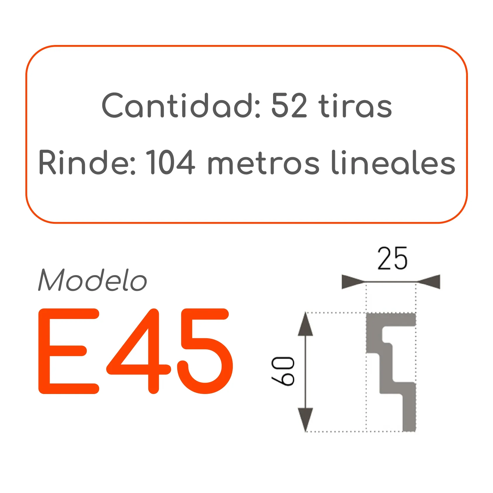 Cornisa E45 60 x 25mm x 2mt XPS Caja 52 unidades