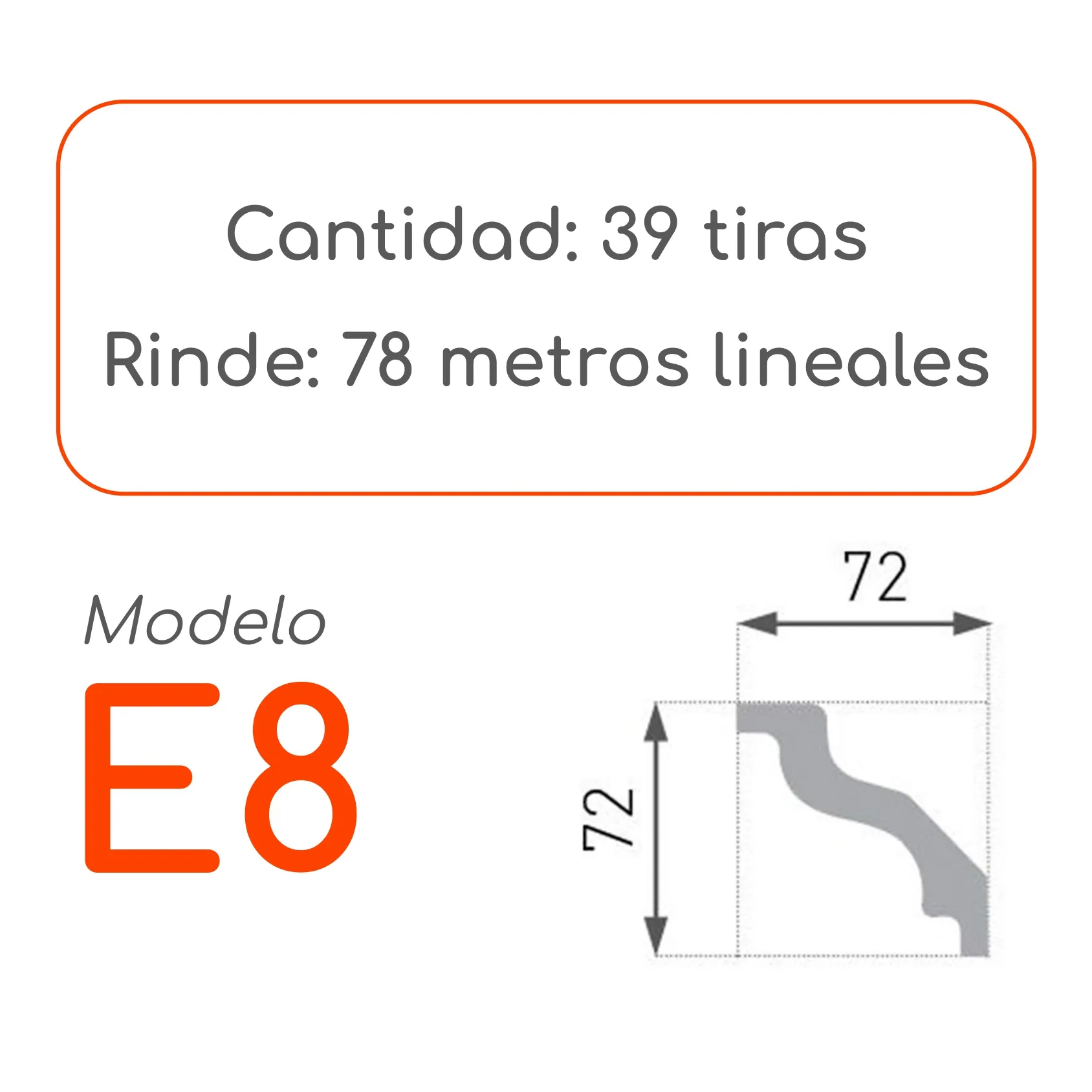 Cornisa E8 72 x 72mm x 2mt XPS Caja 39 unidades