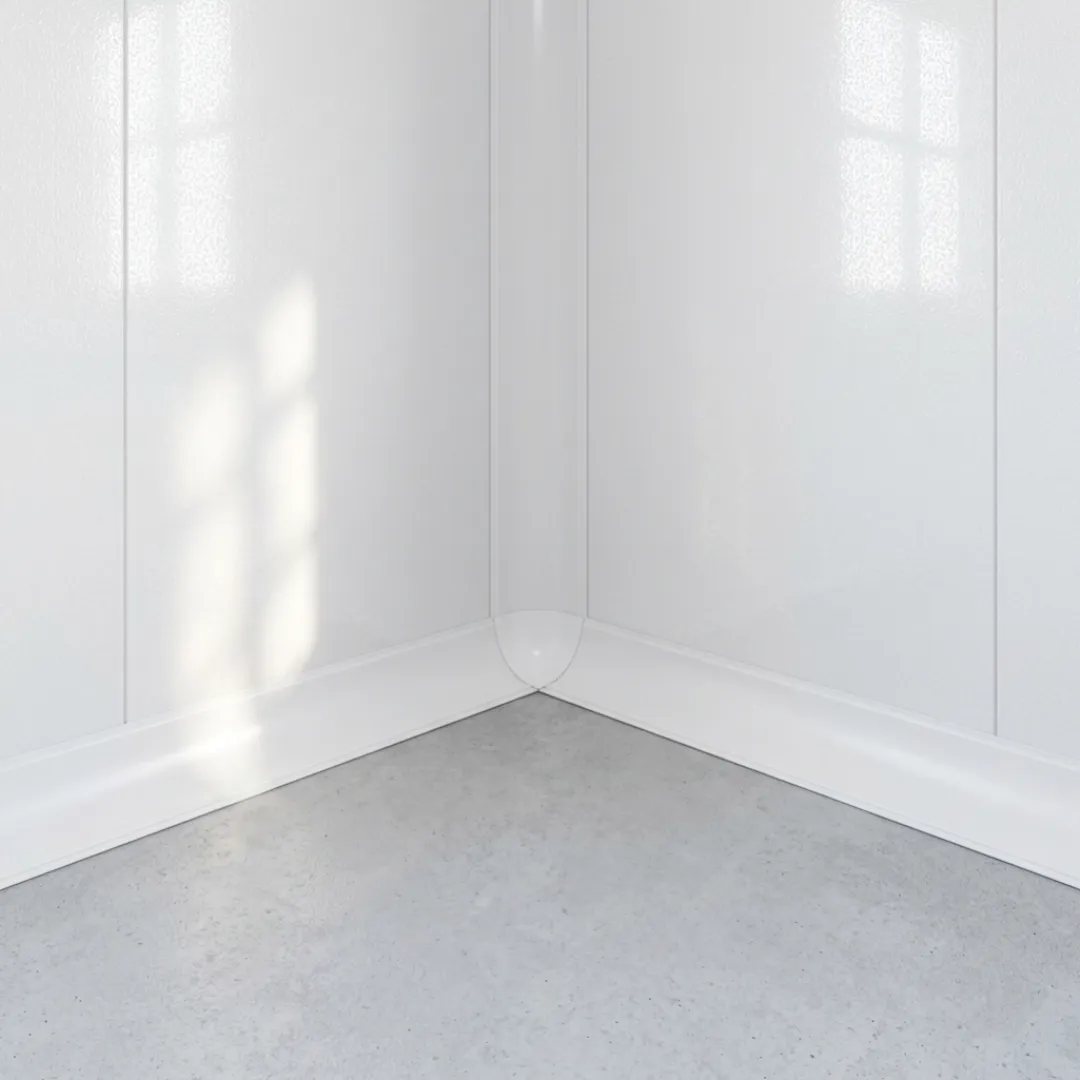 Esquinero Tripartito Macho-Hembra Para Zócalos Sanitarios 100mm Blanco