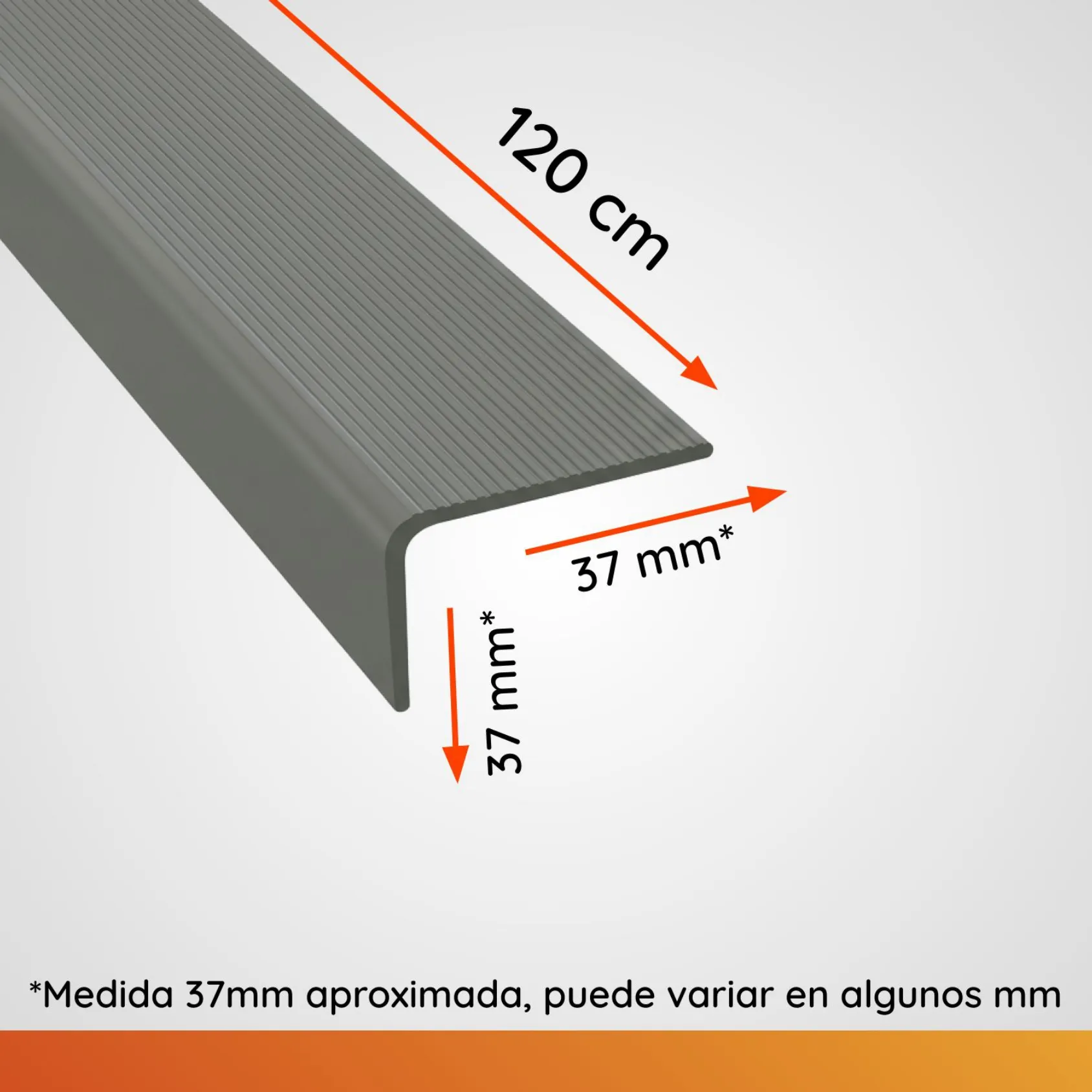 Perfil Nariz de Grada PVC 37 x 37mm Negro 1.2 Metros
