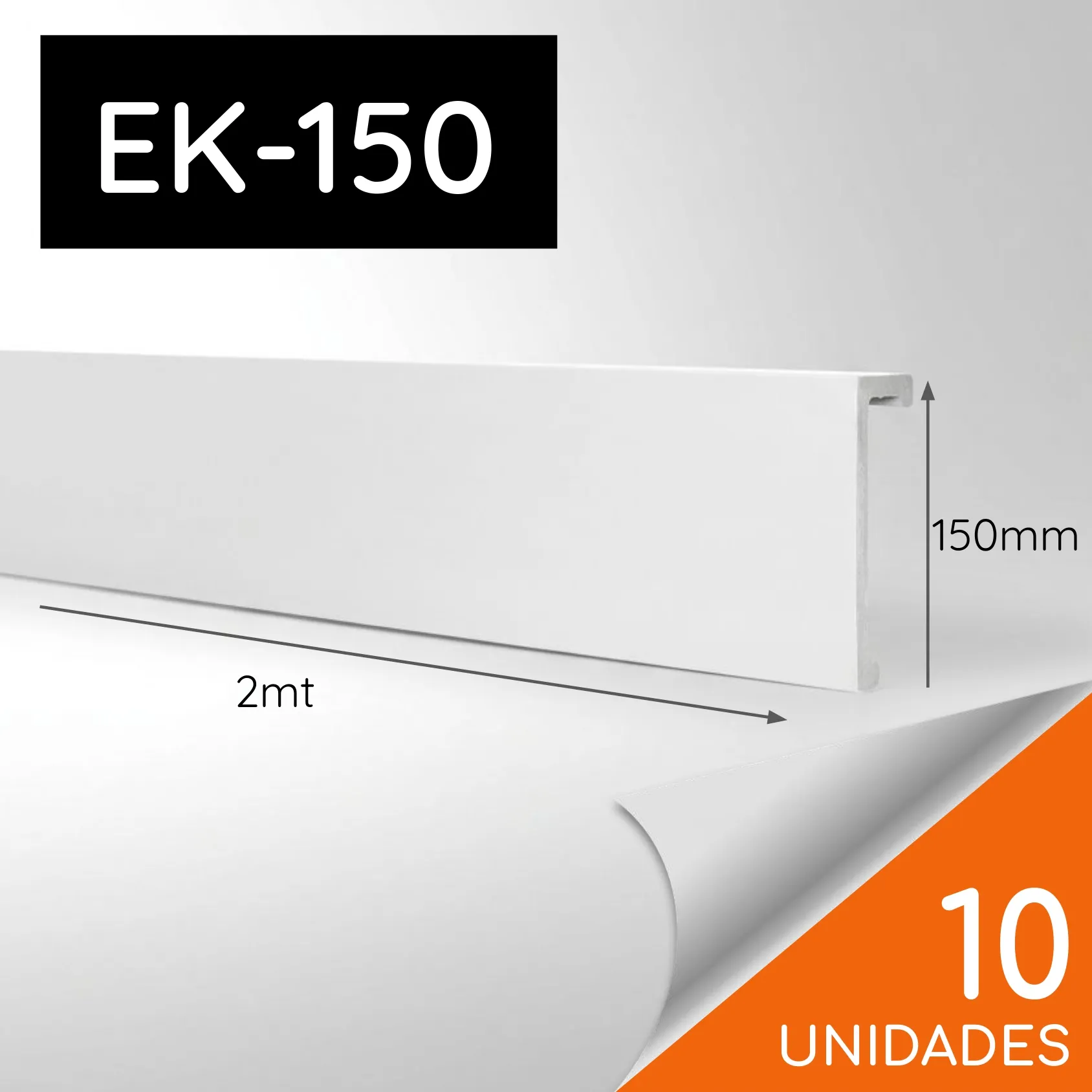 Cenefa EK-150 HDPS Blanca 150 x 40mm x 2mt Caja 10 unidades