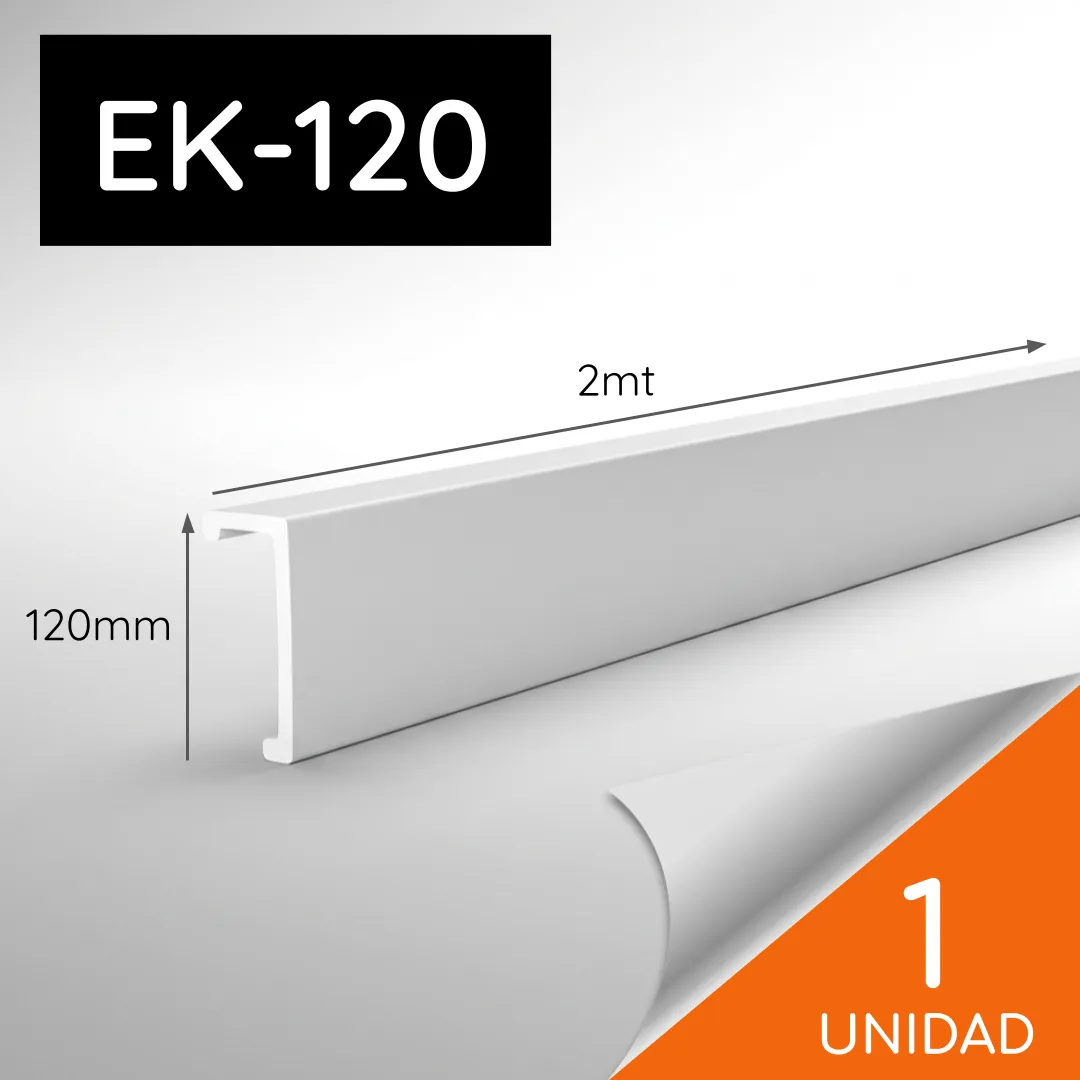 Cenefa EK-120 HDPS Blanca 120 x 40mm x 2mt 1 unidad (Solo Retiro)