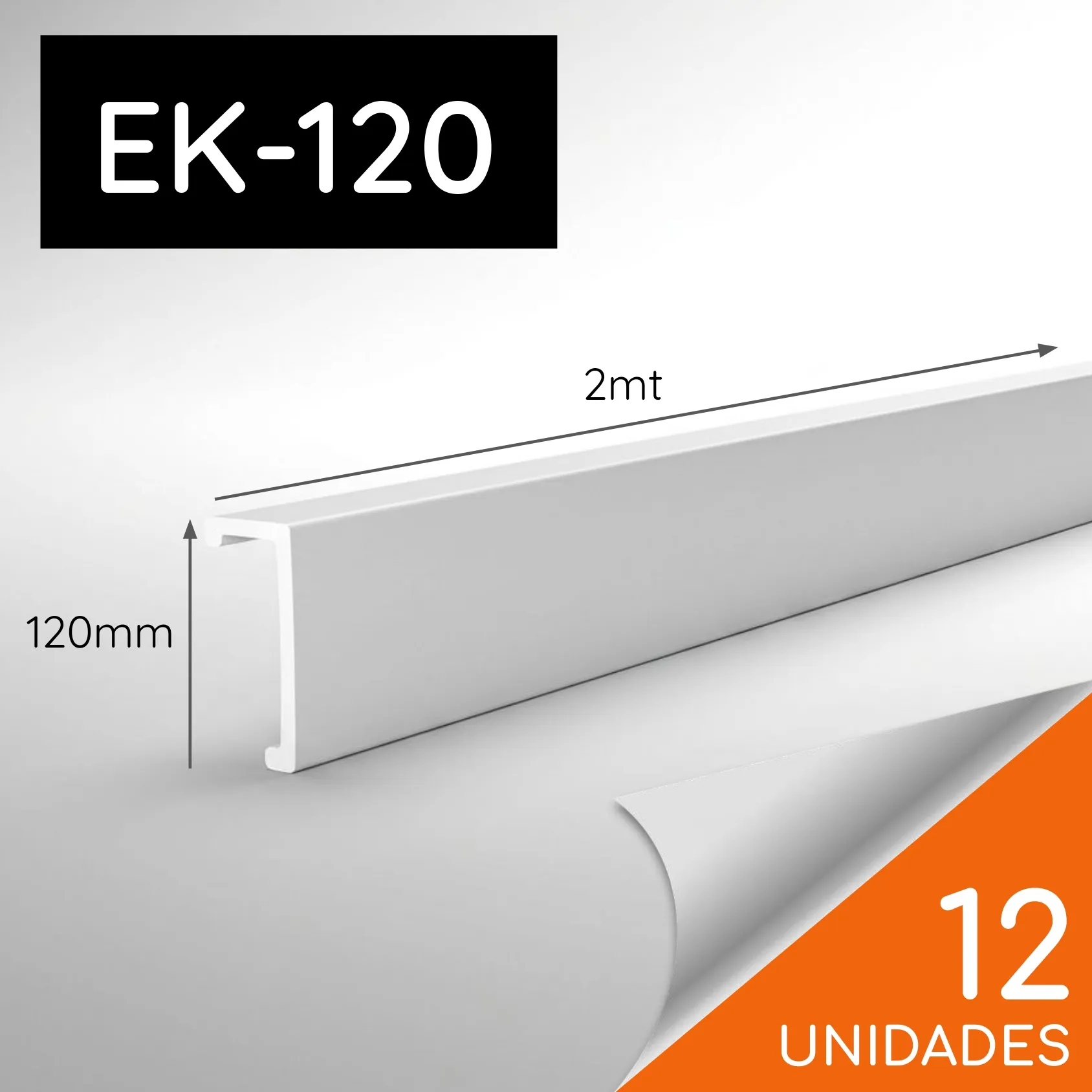 Cenefa EK-120 HDPS Blanca 120 x 40mm x 2mt Caja 12 unidades