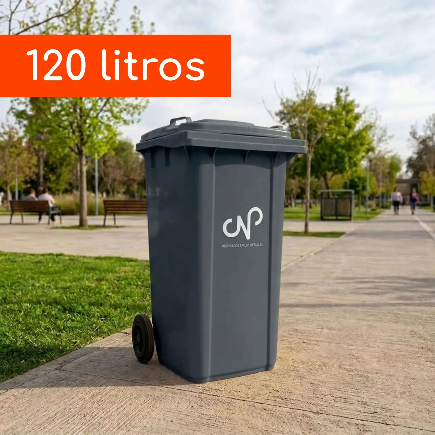 Contenedor de Basura CNP HDPE 120 Litros Gris Oscuro