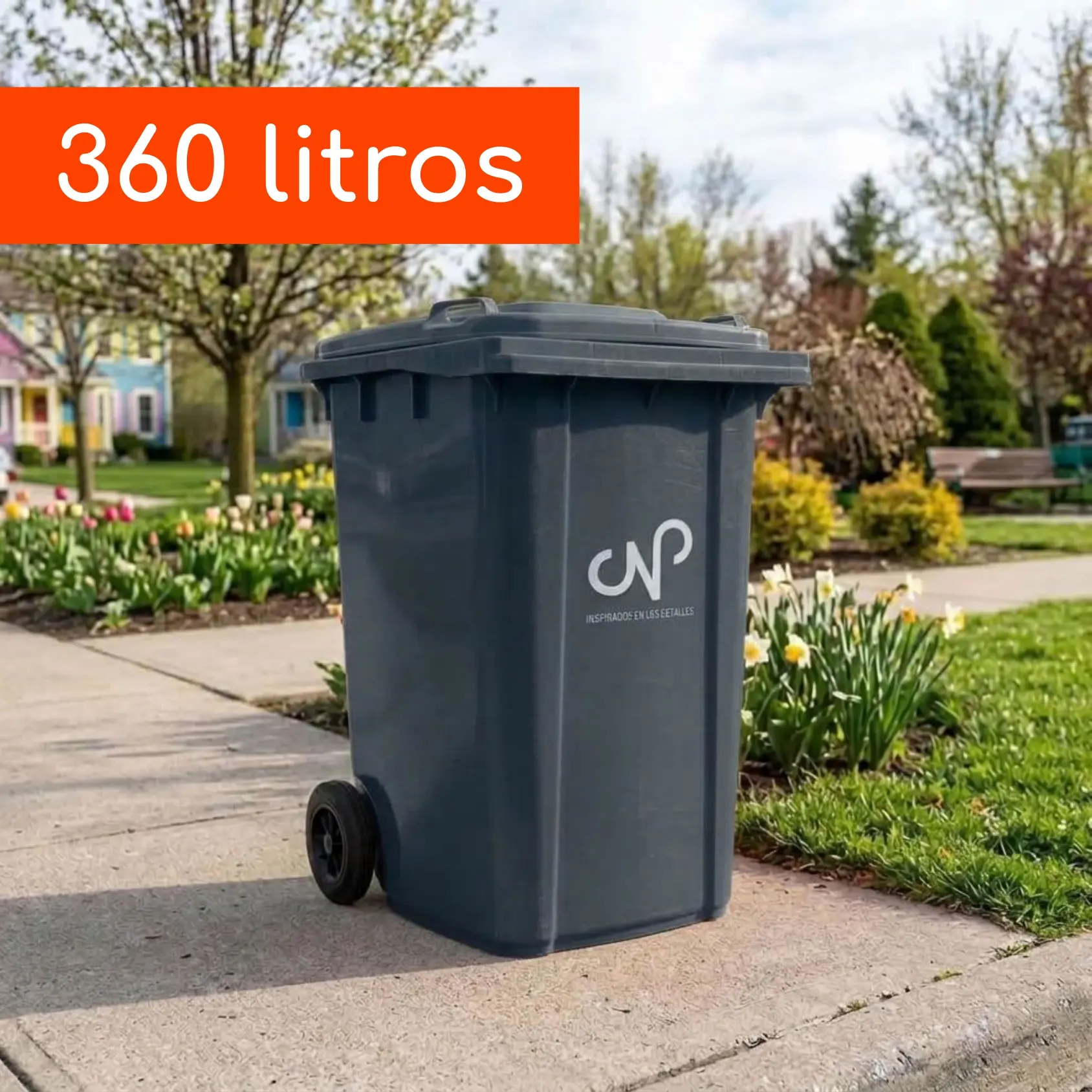 Contenedor de Basura CNP HDPE 360 Litros Gris Oscuro